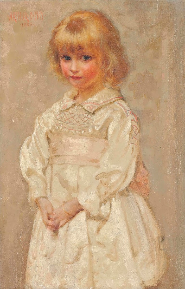 Portrait Of A Young Girl In A Pink And White Smock Dress 1886