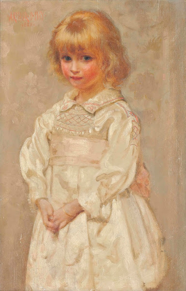 Portrait Of A Young Girl In A Pink And White Smock Dress 1886
