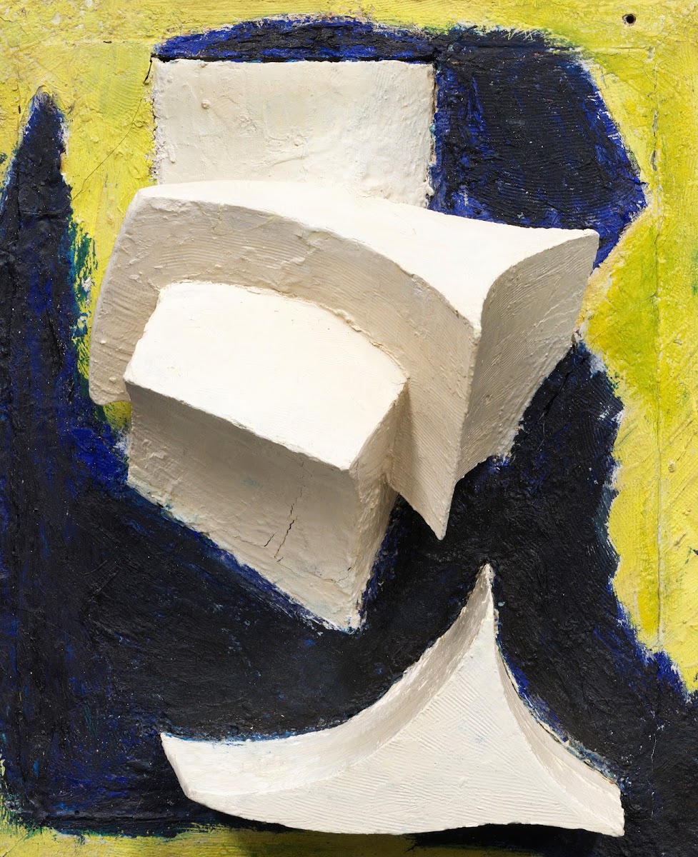 Ohne Titel Bewegtes Weiss auf Blau und Gelb 1944