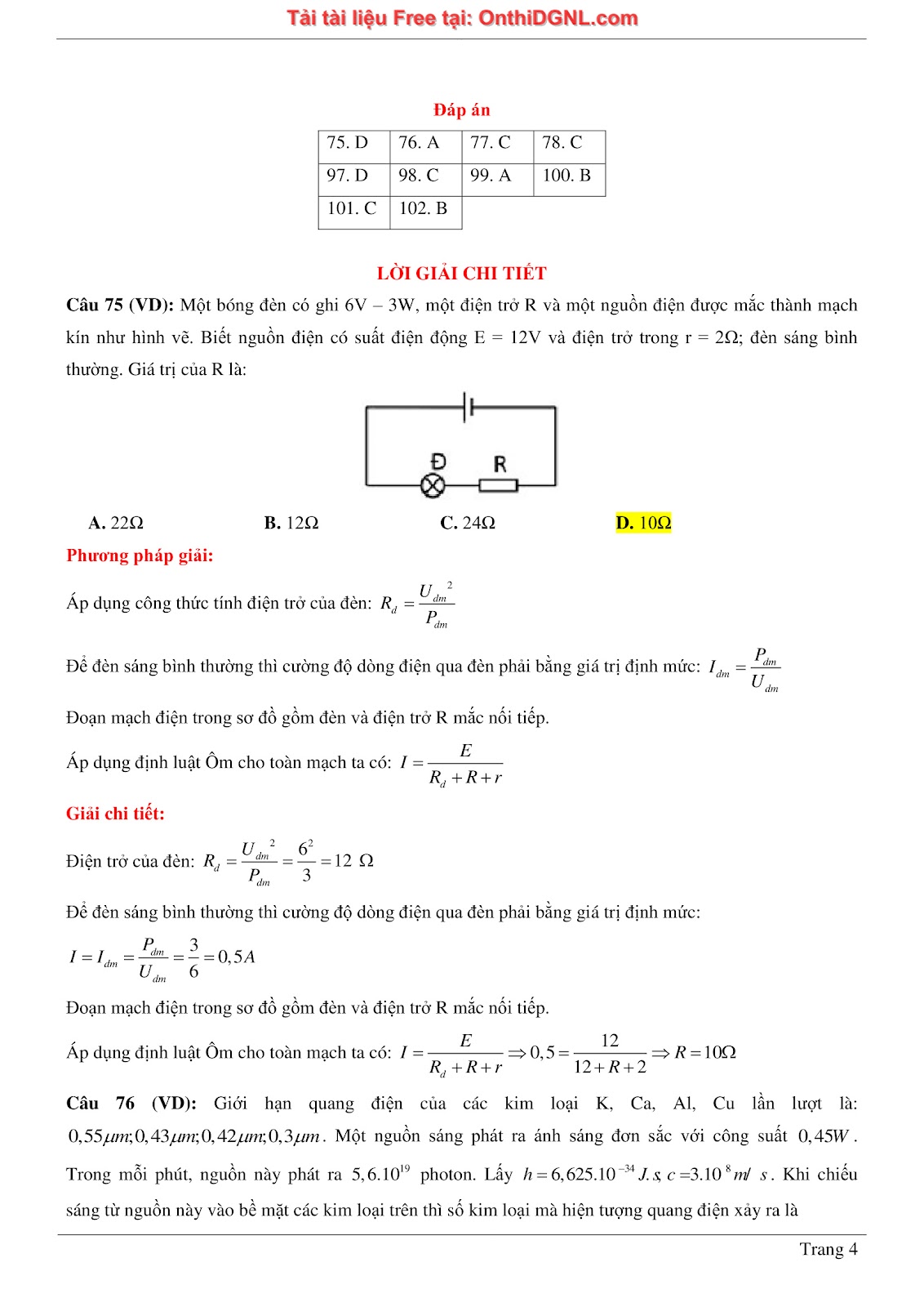 300 bài tập môn Vật Lý - Ôn thi ĐGNL ĐHQG TPHCM Phần 23