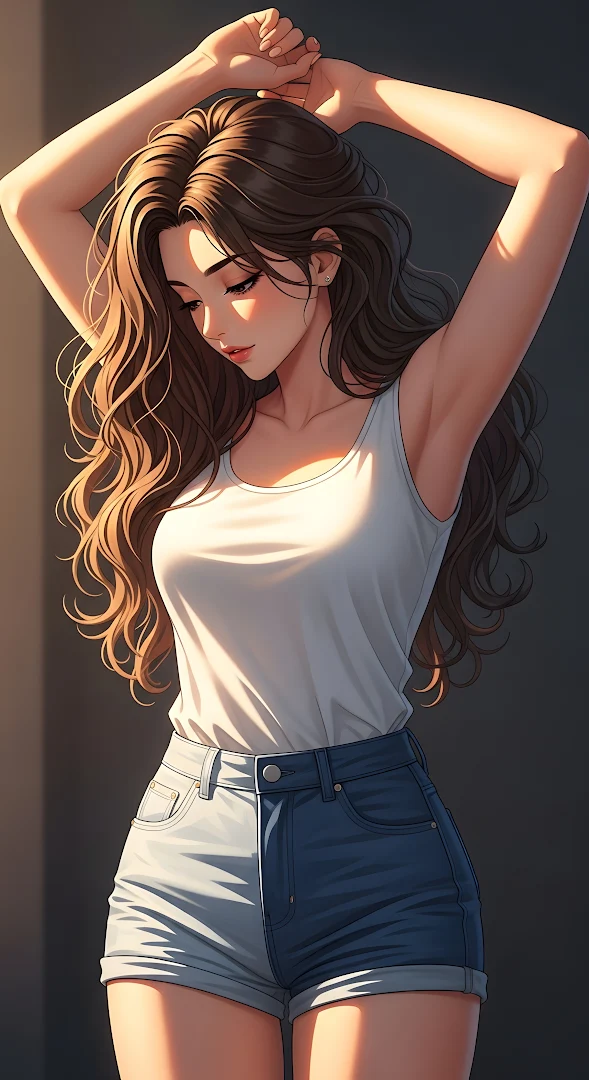 Stylized Woman Summer Fashion Warm Sunlight Portrait