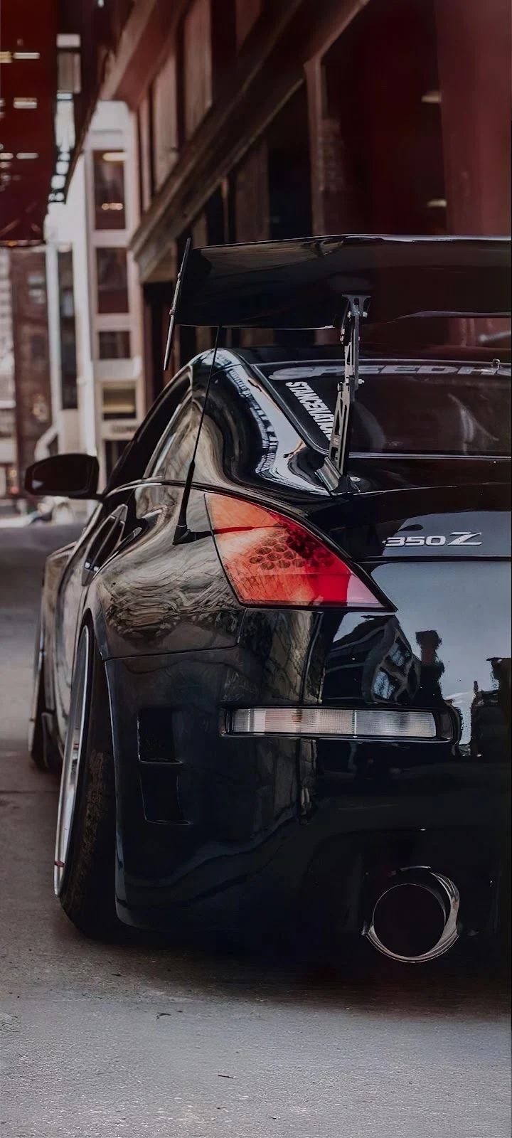 Black Nissan 350Z Street Stance - Automotive Street Photography 4K iPhone Wallpaper (2700x6000)