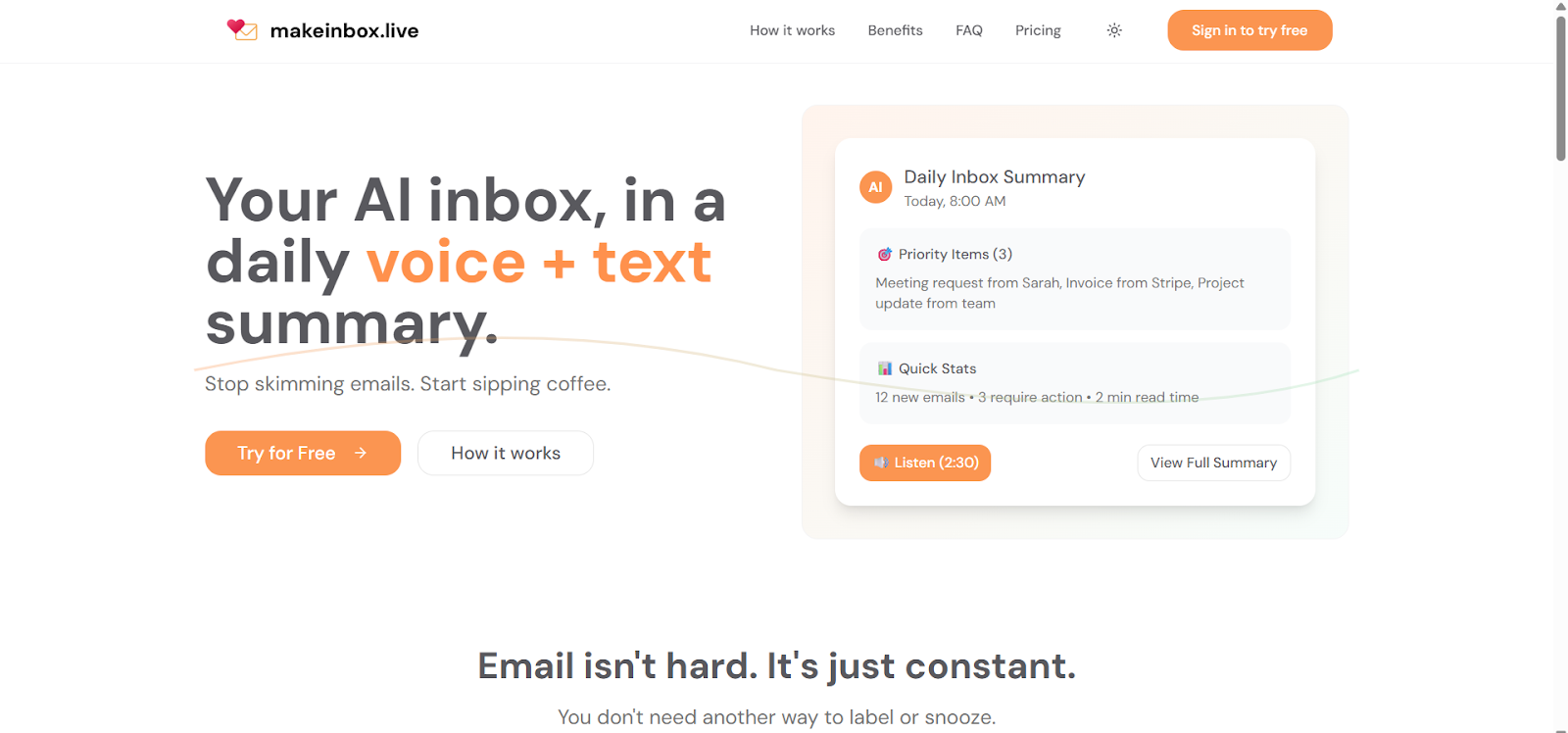 MakeInbox automated email summarization dashboard and Telegram delivery UI