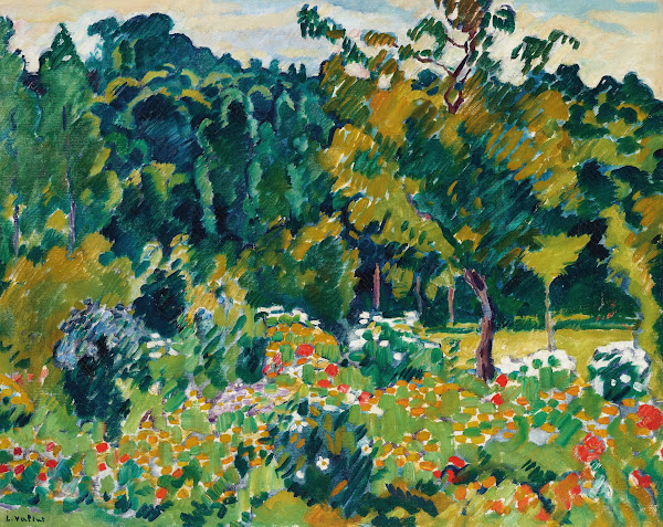 Jardin fleuri à Choisel circa 1930
