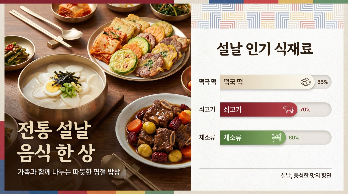 설날 대표 음식과 시장 풍경