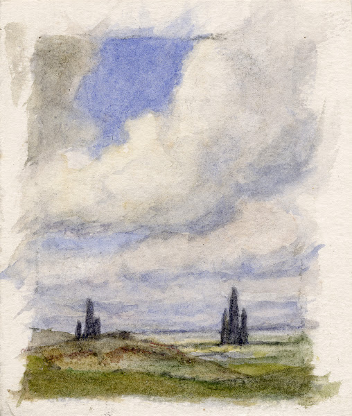 Hoge wolkenlucht boven weilanden 1943