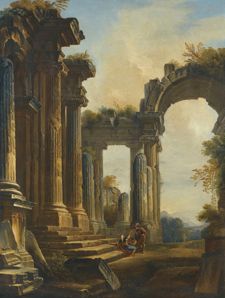 A Capriccio Of Classical Ruins With Three Men Conversing At The Steps Of A Templ
