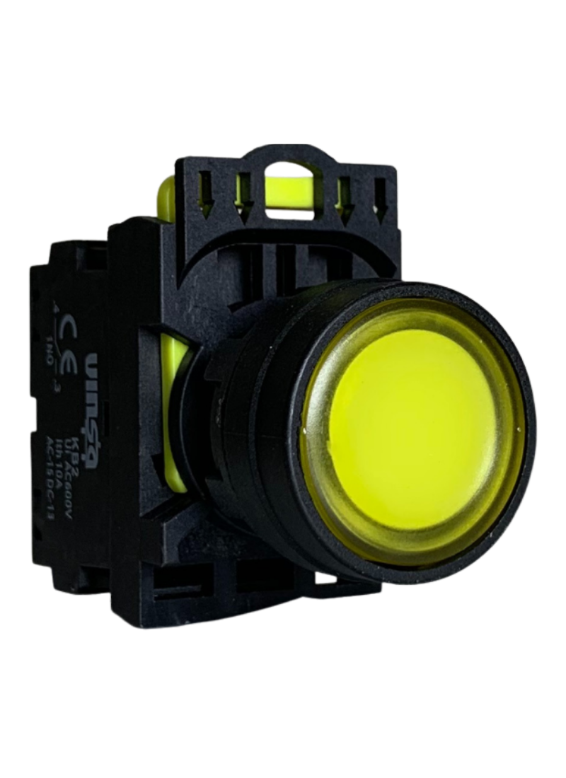 Illuminated Push Button Momentary Yellow 220VAC 1N/O