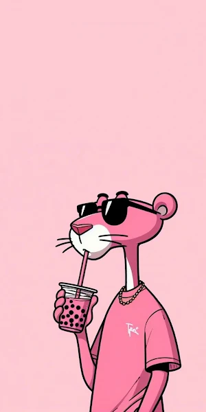 The Pink Panther Drinking Boba Full HD iPhone Wallpaper Background