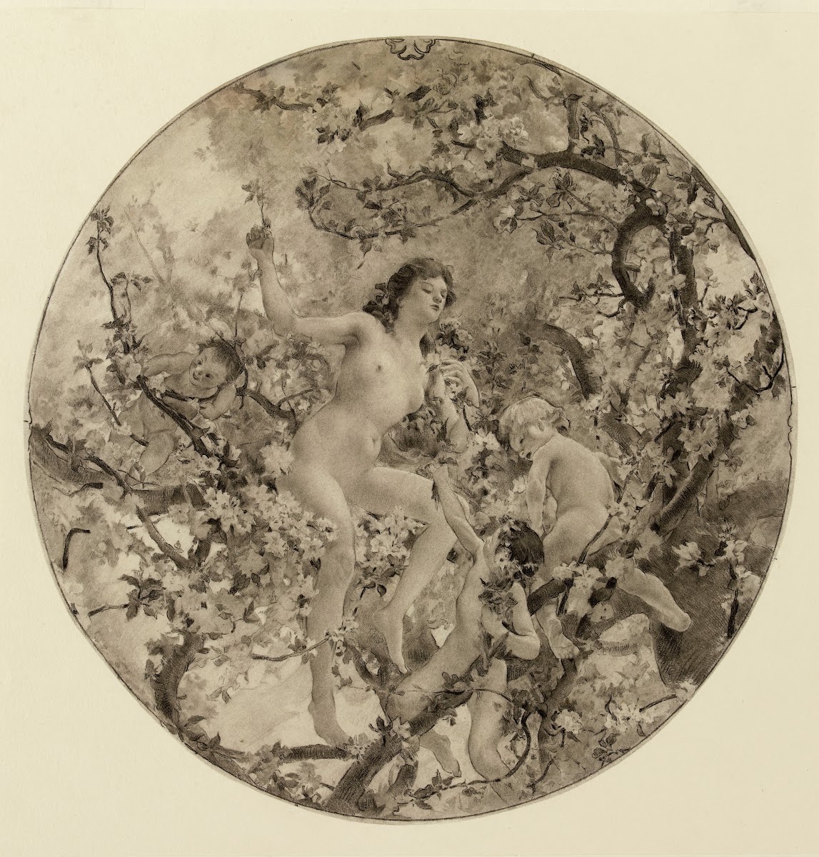 Femme et enfant dans un arbre en fleurs daprès Picard 19th century
