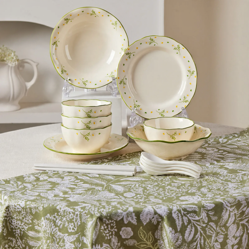 Porcelain dinnerware set with gold rim, luxury design