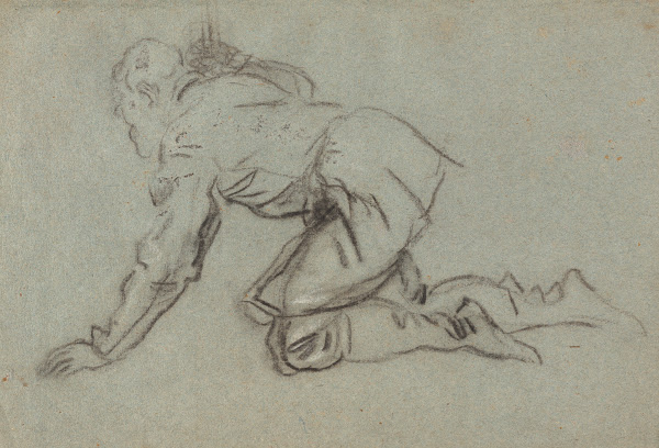 A Kneeling Man Holding a Staff recto mid 1550s