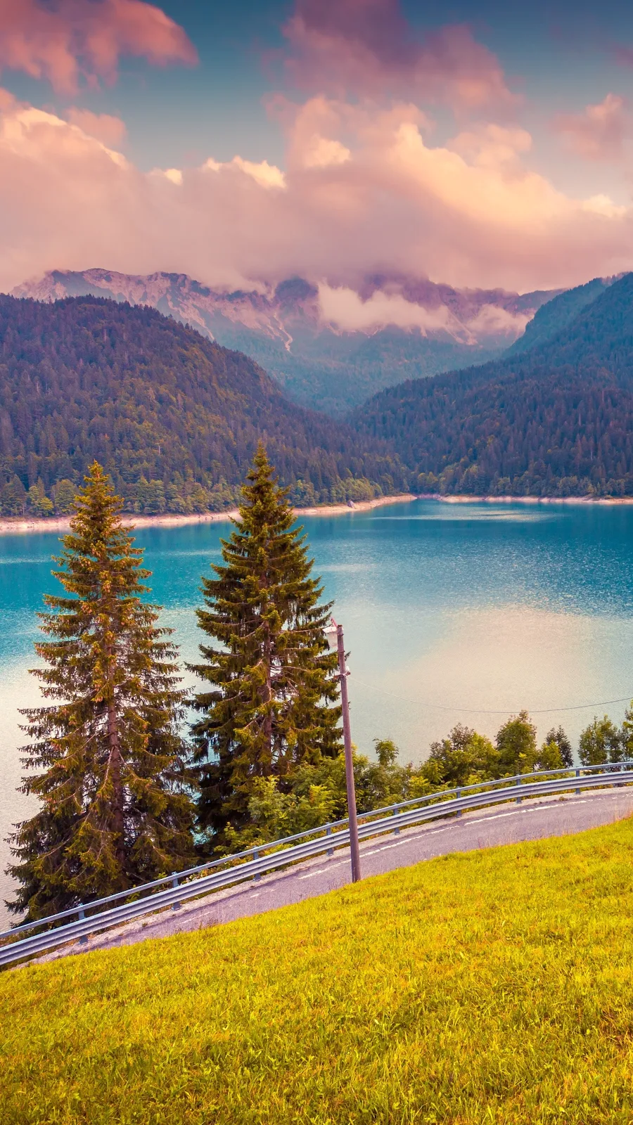 Lake, Mountains, Road, Clouds 4K iPhone Wallpaper Background [2160x3840] Free Download