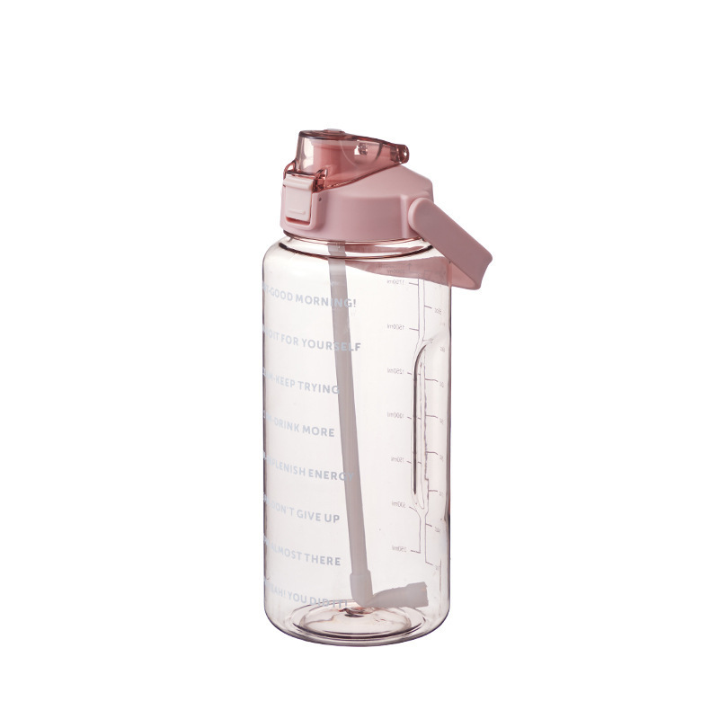 Sport water bottle 2 L with scale and straw