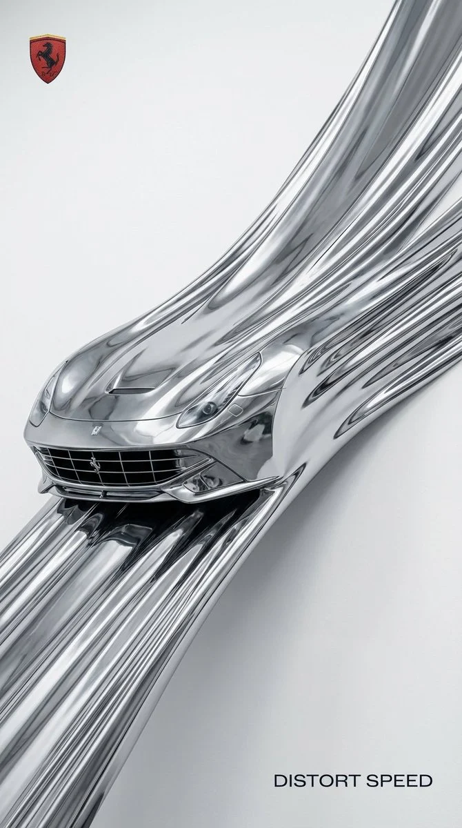 Anuncio surrealista de Ferrari Liquid Chrome