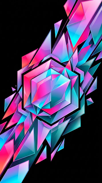 Abstract Modern Polygonal Shapes with Pink and Cyan Gradients - Free mobile Wallpaper