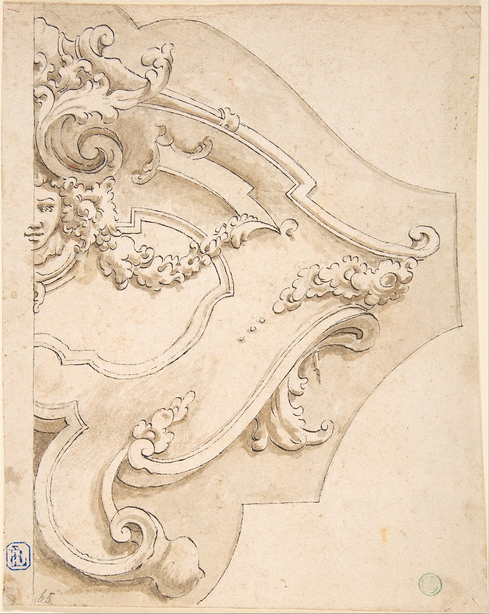 Design for Half Cartouche with Mask 18th century