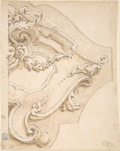 Design for Half Cartouche with Mask 18th century