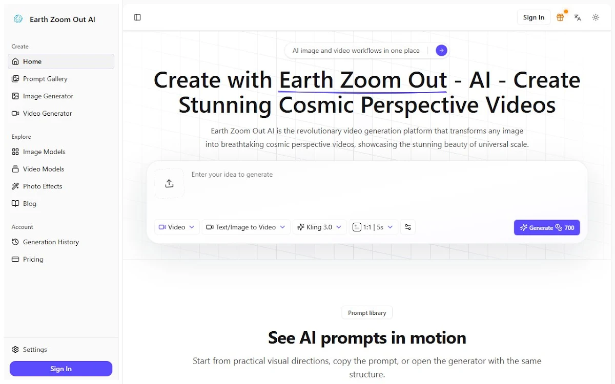 Captura de Earth Zoom Out AI