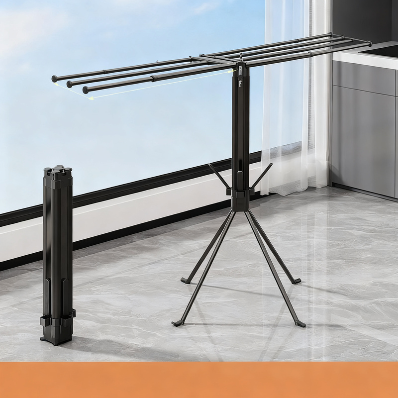 Collapsible drying rack with 4 extendable rods