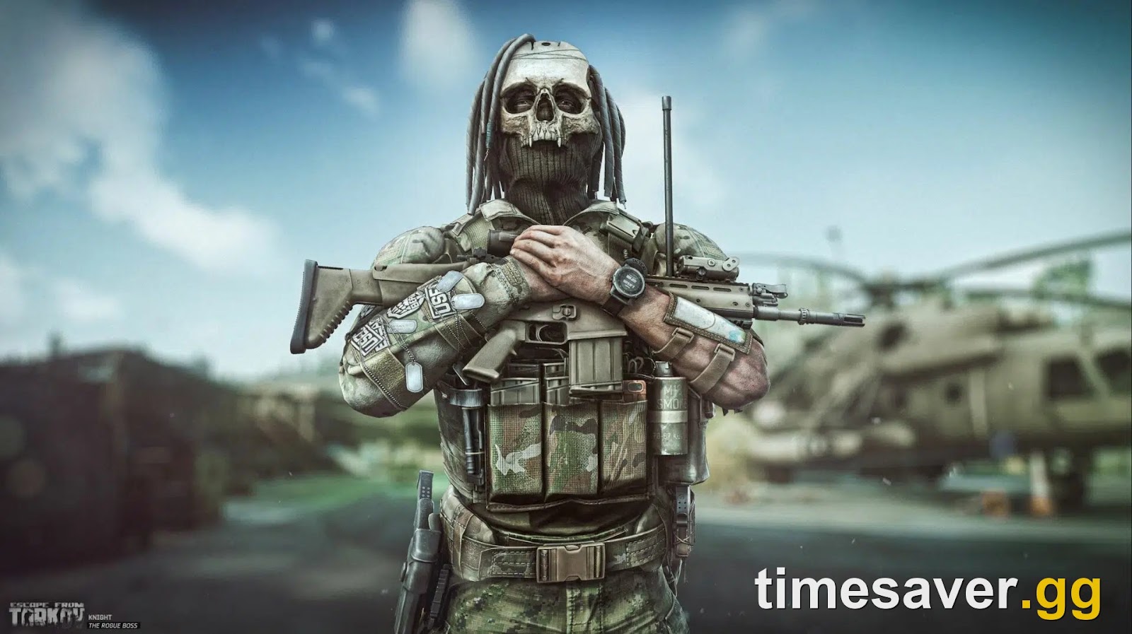 Official Escape from Tarkov artwork of Knight, the Goons commander in the Death Knight mask