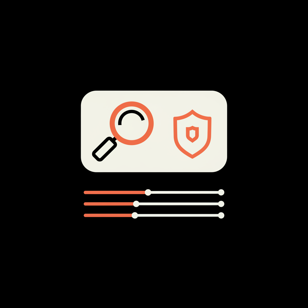 Minimal 2D vector infographic showing a magnifying glass over a search result card with progress bars and a shield icon in Social Success Hub brand colors illustrating bad review removed from Google