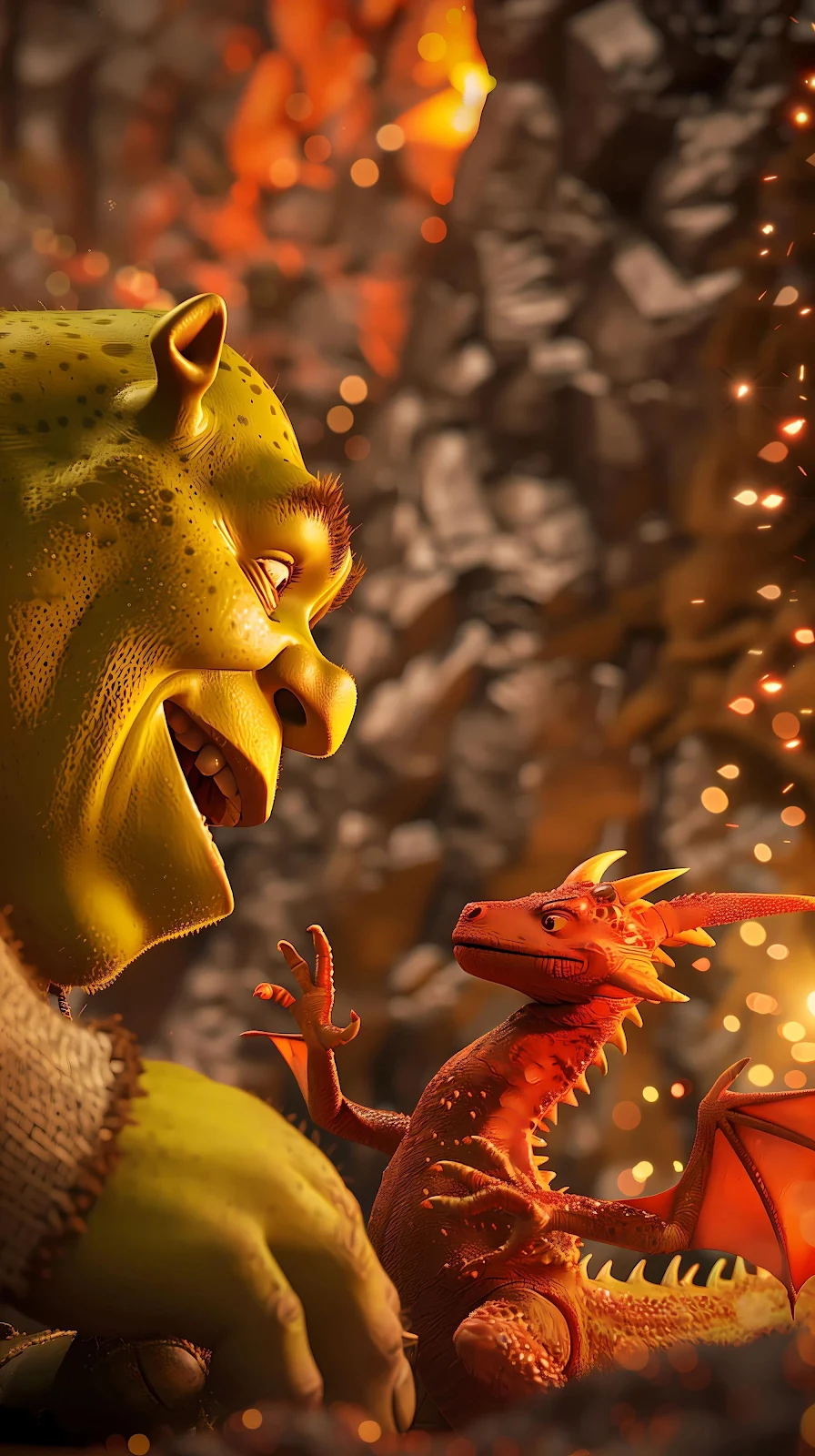 Shrek and Baby Dragon - 3D Digital Art 4K iPhone Wallpaper (2240x4000)