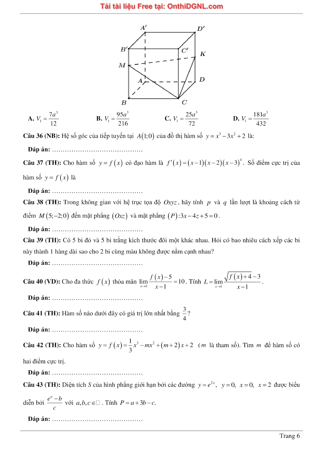 1300 bài tập môn Toán - Ôn thi ĐGNL ĐHQG Hà Nội Phần 8