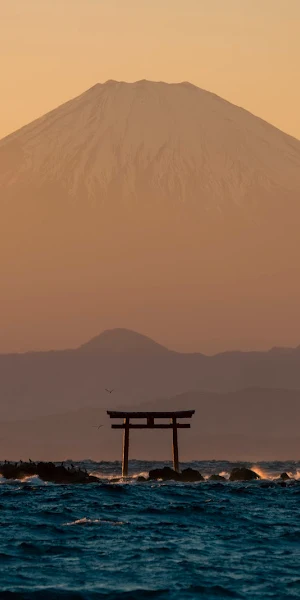 Mount Fuji, Japan, Torii Gate, Seascape 8K Wallpaper Background