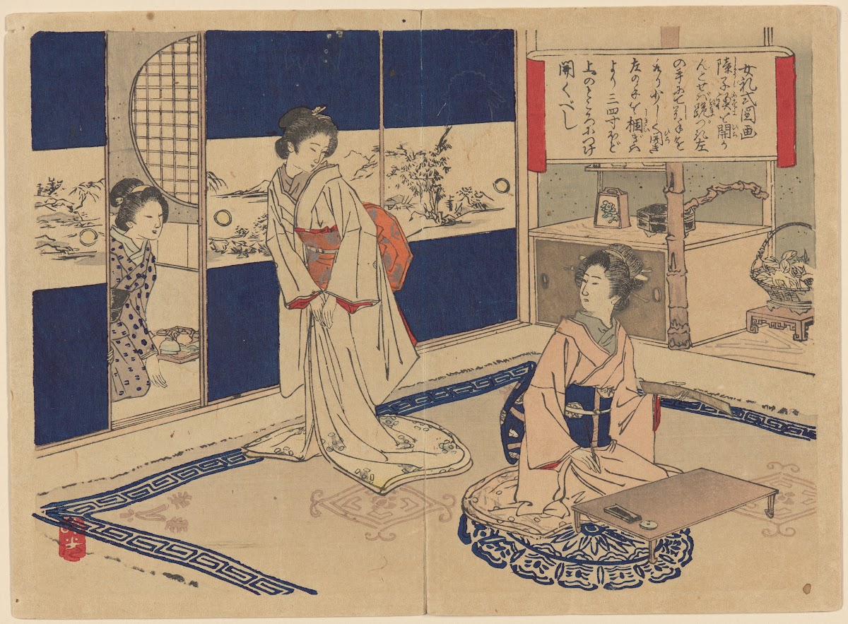 Manner of Opening a Paper Door from Pictures of Female Manners Onna Reishiki Zug
