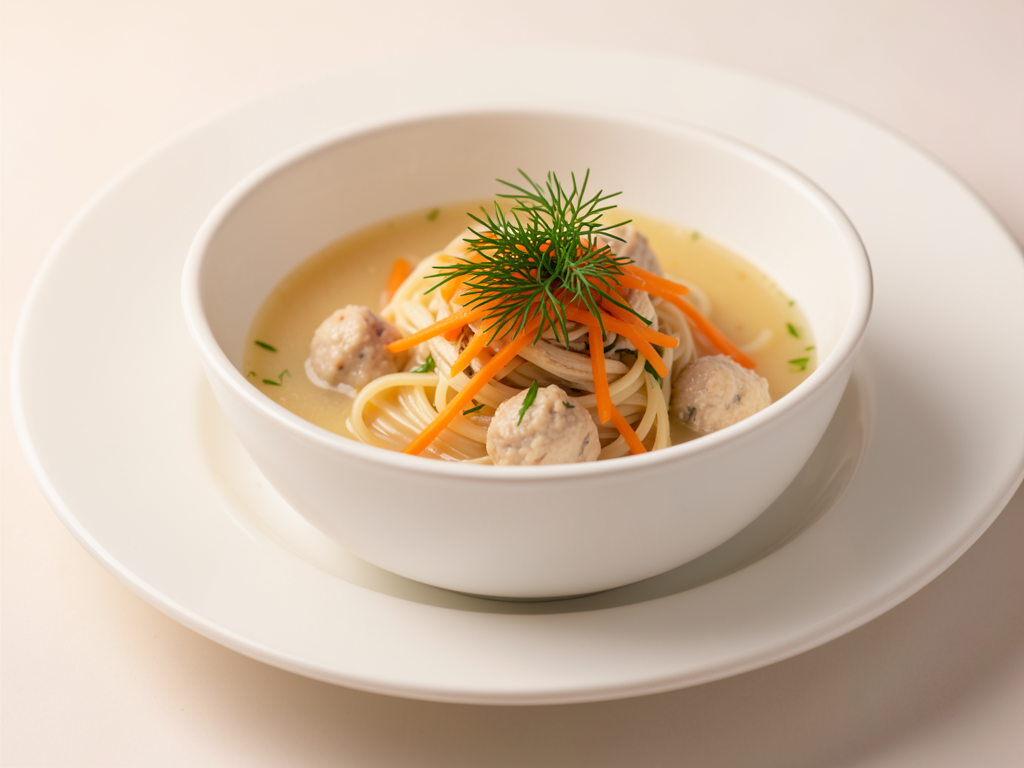 Токмачлы аш (суп-лапша с куриными фрикадельками и зеленью)