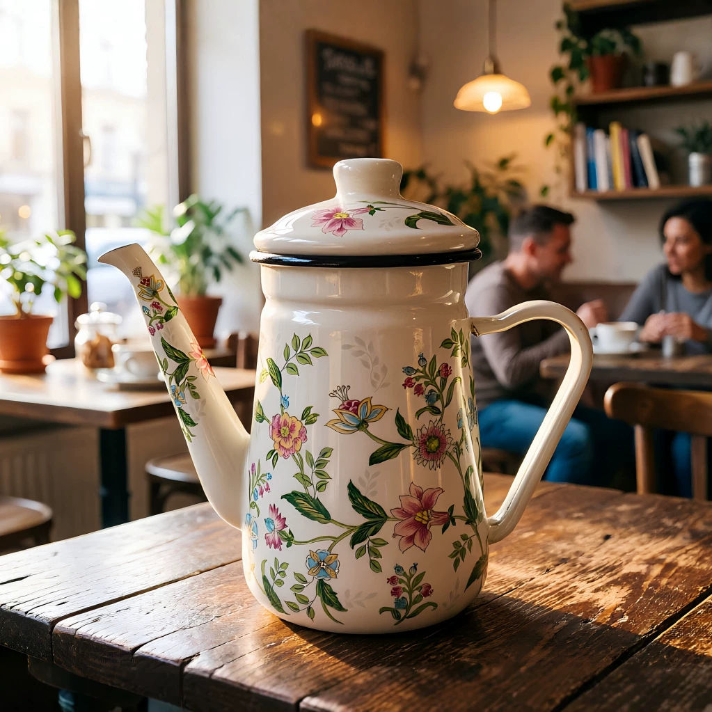 Enamel Hand Pouring Kettle made of Steel, 1.2 L