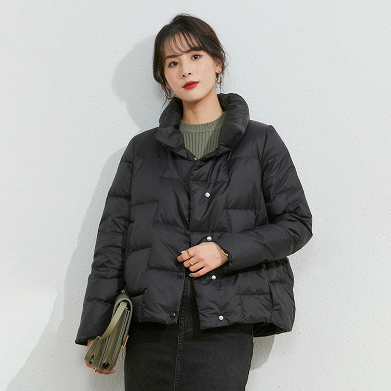 Lightweight women's down jacket, short, stand-up collar
