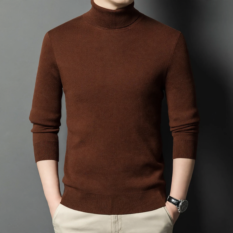 Men's knitted wool sweater, stand collar, warm