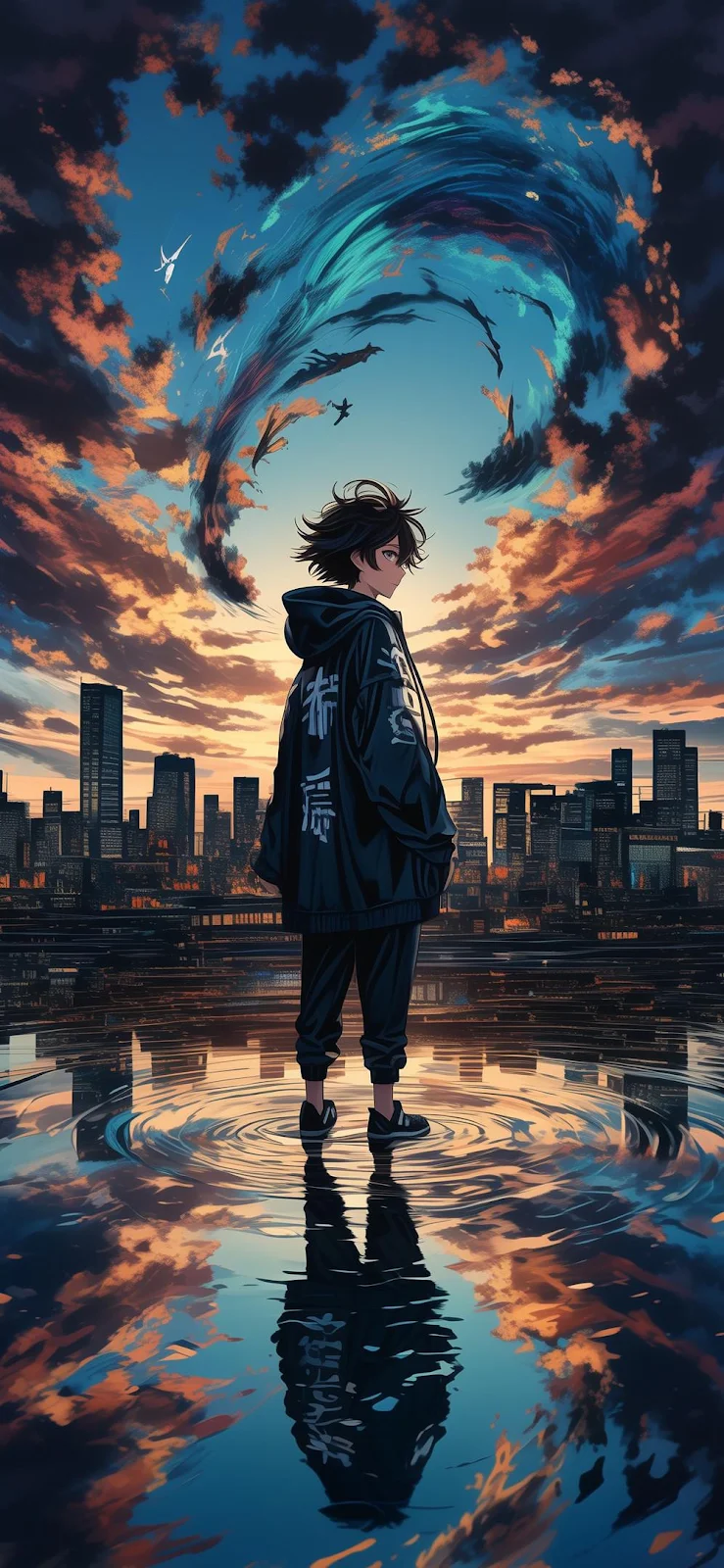 Anime Boy Standing On Water - Anime Digital Art iPhone Wallpaper (997x2160)
