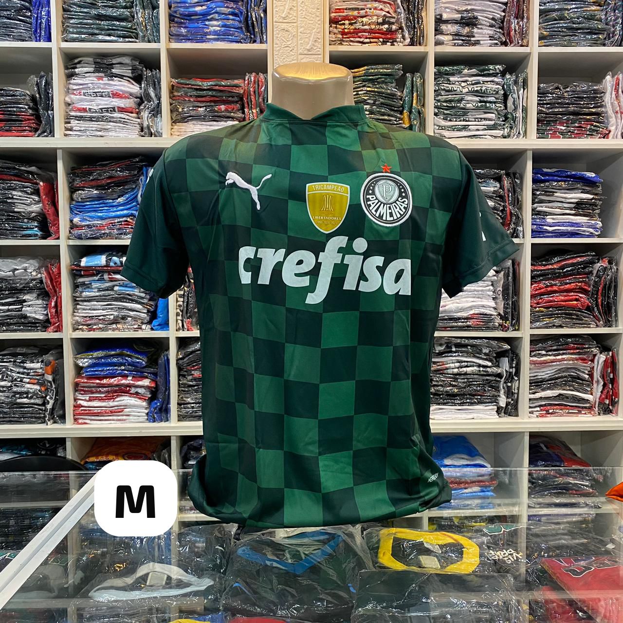 Camiseta Palmeiras verde xadrez com patrocínio Crefisa - tamanho M – Atacado no Brás