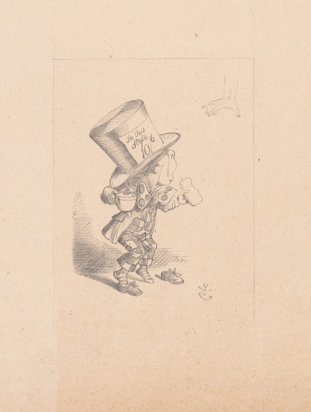 Drawing of the Mad Hatter arrives hastily in court to testify 1866