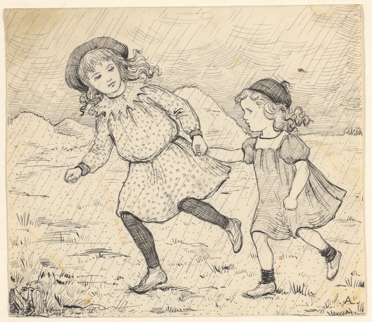 Twee meisjes in de regen
