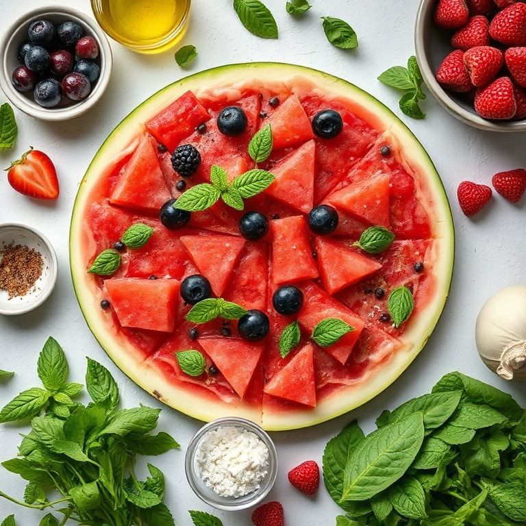 Ingredients for Refreshing Watermelon Pizza with Berries and Mint – Easy Homemade Summer Dessert