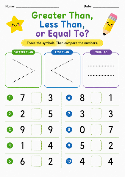 Trace Greater Than Less Than Symbols Worksheet