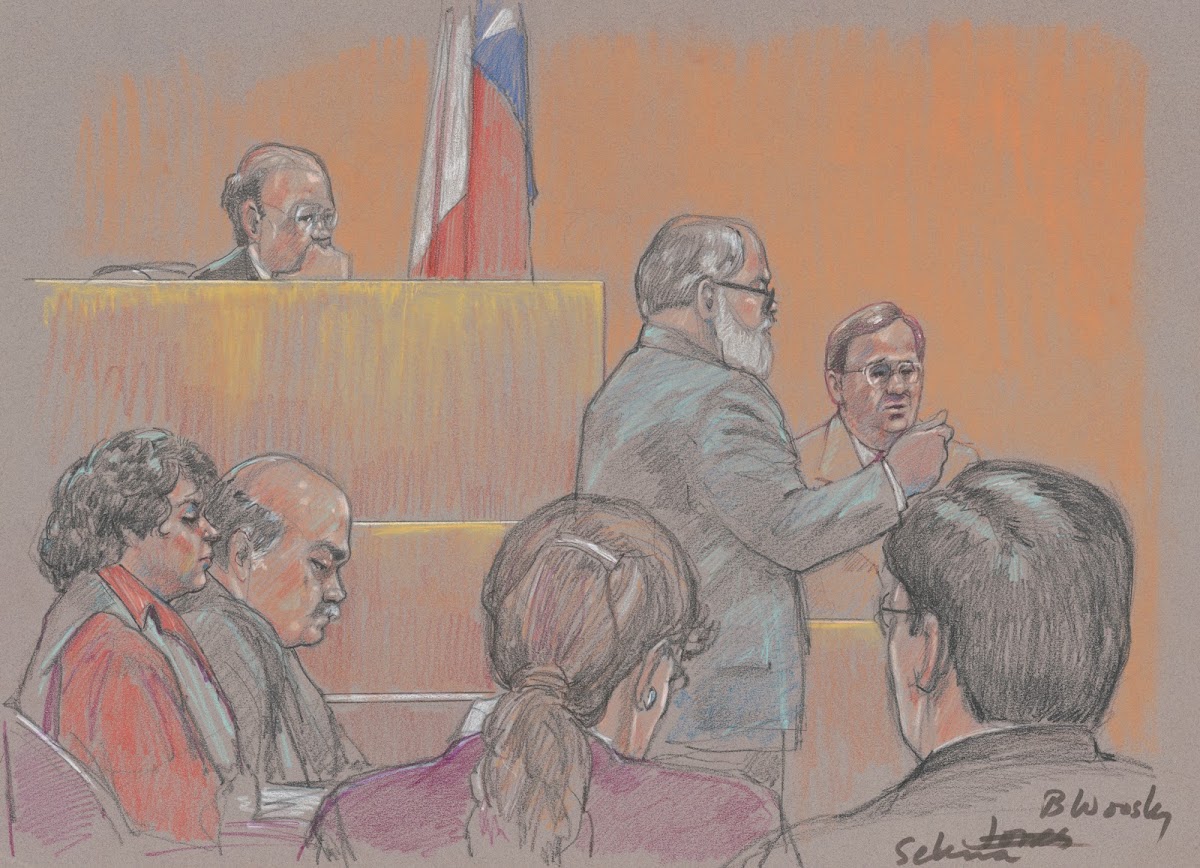 Lawyer speaking in front of judge witness and others during trial of Yolanda Sal