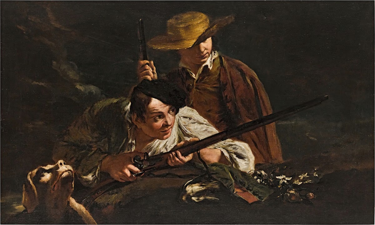 Young hunters with a dog