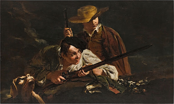 Young hunters with a dog