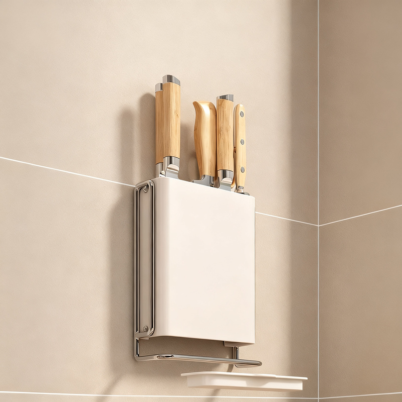 Wall-mounted knife and cutlery rack made of carbon steel