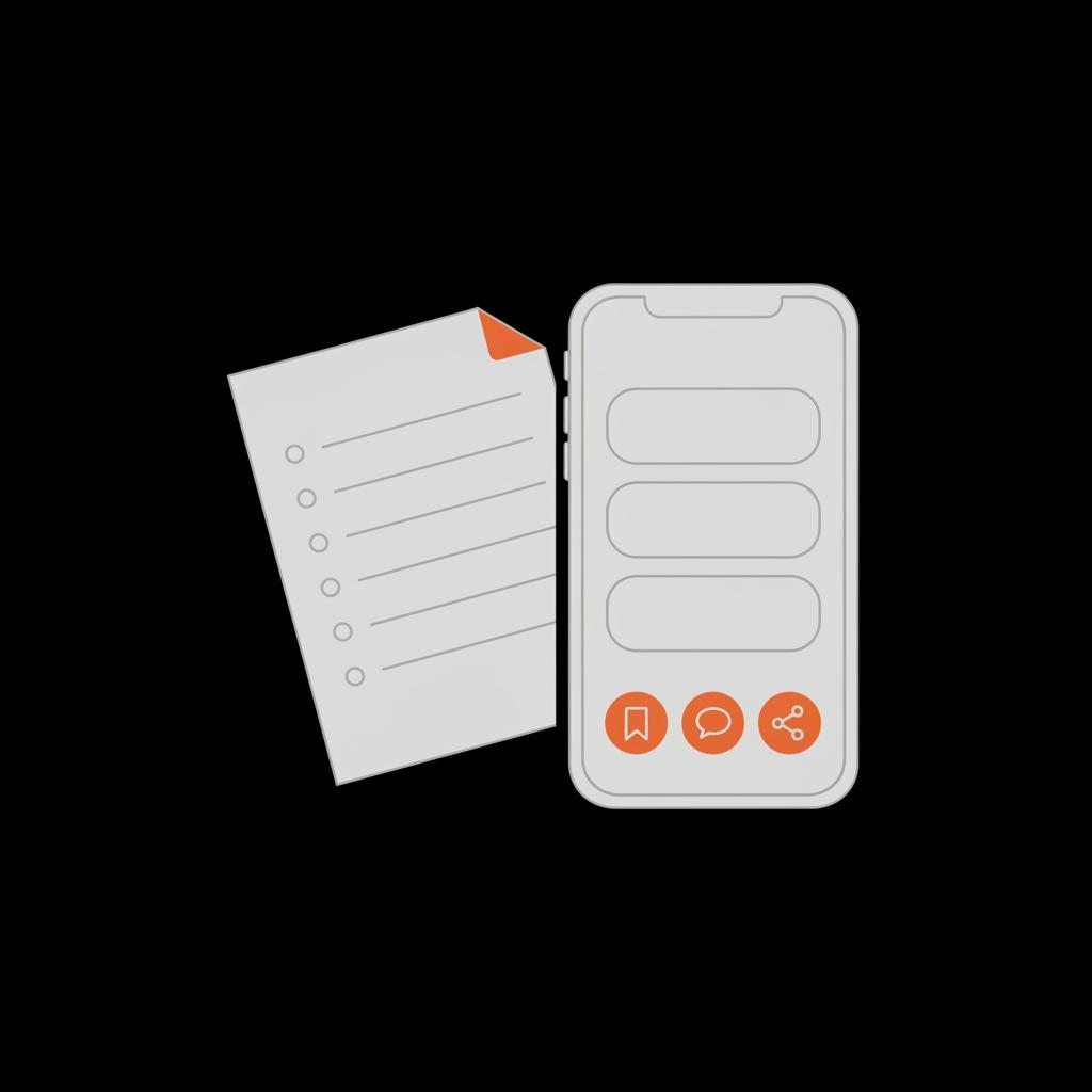 Minimal vector infographic of a planner page and phone with save, comment, and share icons in Social Success Hub palette — find my FB email and password on my phone