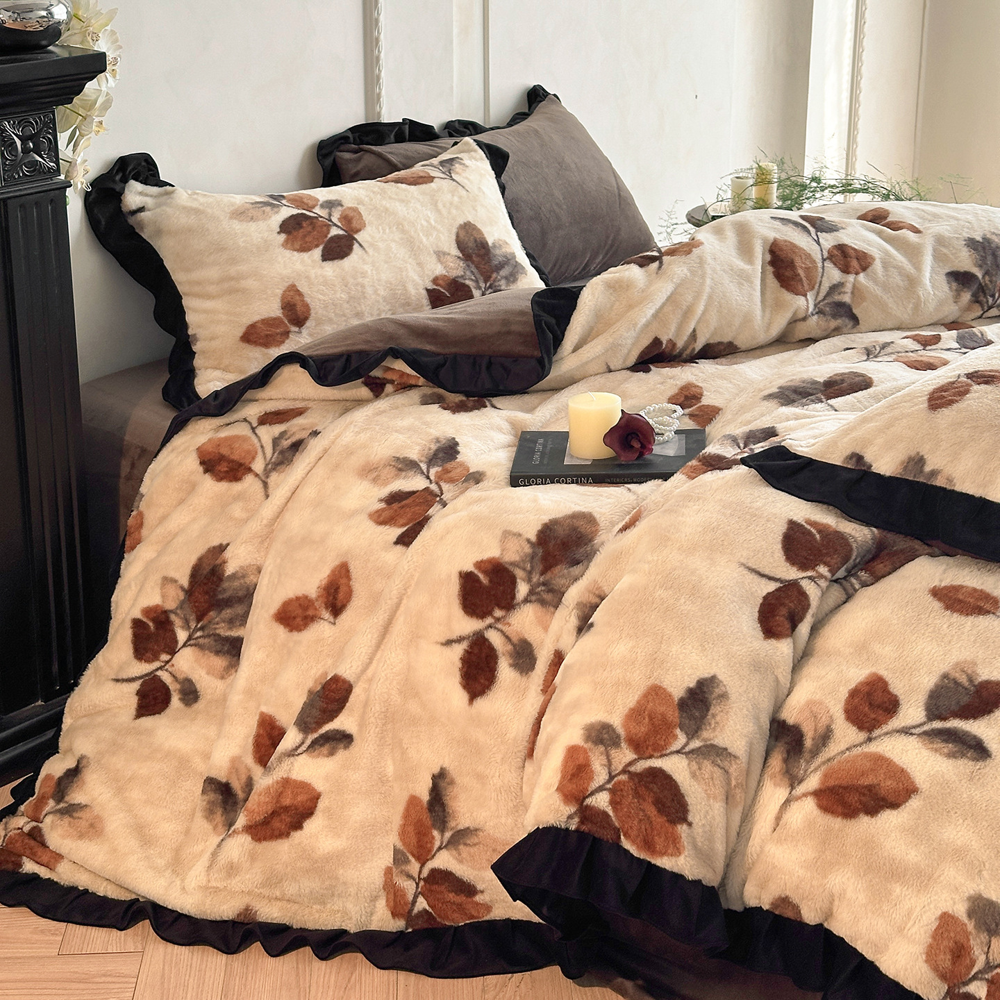 Milchfleece-Bettwäscheset mit Blumenmuster, Vintage-Stil