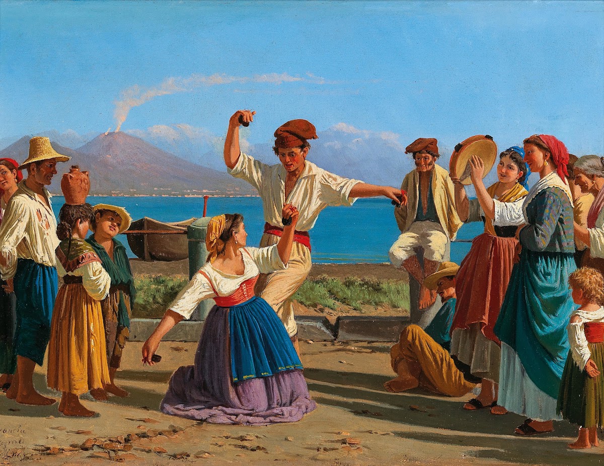 Tarantella Naples With Vesuvius In The Background