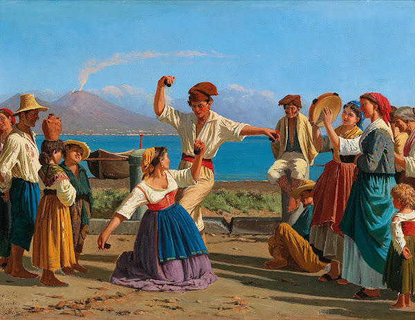 Tarantella Naples With Vesuvius In The Background