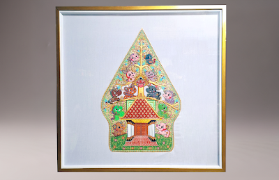 12 Blessings Gold-Painted Wayang Kulit in Dual-Display Frame — Color & Shadow