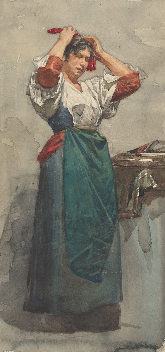 Studie van een vrouw het haar opmakend 1870 1923